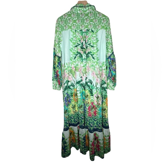 Anthropologie Cotton/Silk Blend Eleanora Maxi Green Jungle Animal Floral Dress S - Picture 5 of 11